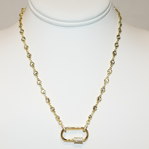 Jewelry - CZ Oval Carabiner Lock Pendant Charm Necklace NEW